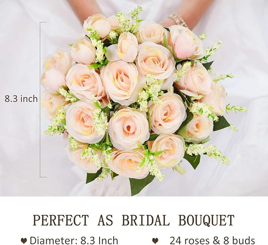 8.3 inch Wedding Bouquets for Bride Bridesmaid Bridal Bouquet Artificial Rose Tossing Bouquet for Wedding Ceremony Party Church (Champagne)