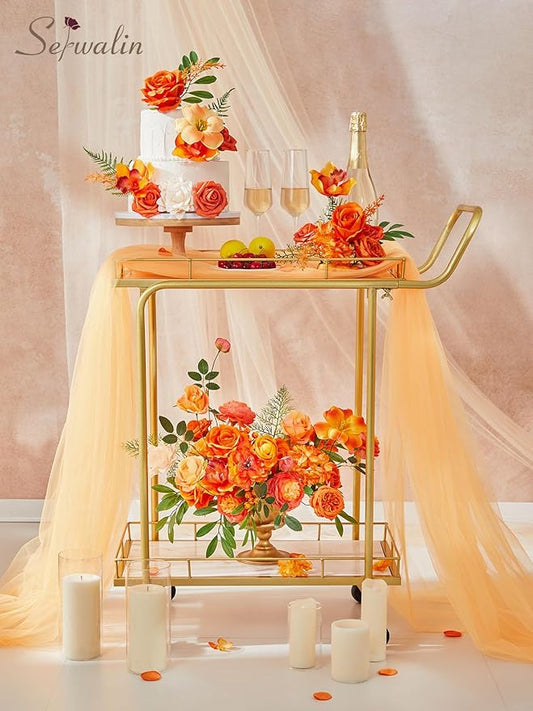 Serwalin Artificial Fall Flowers, Silk Fake Flowers Orange Cake Flowers for DIY Wedding Bridal Bouquet Table Centerpieces Floral Arrangement Fall Home Decor