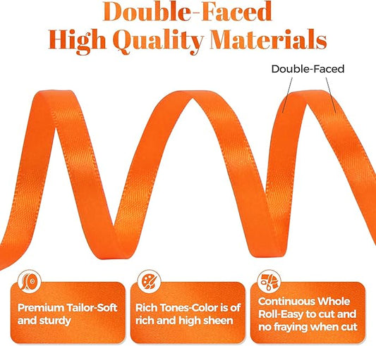 Premium Double Faced Satin Orange Ribbon, 1/4 Inch X 25 Yards, Perfect for Gift Wrapping, Crafts, Wedding Decor