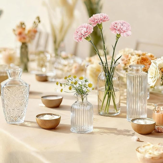 Bud Vases Set of 12, Small Mini Glass Vases for Centerpieces - Elegant Vintage Style - Perfect for Table Decor, Wedding, Party Centerpieces - Great Gift for Home Decor Lovers (Clear)