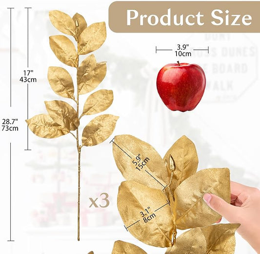 Briful Gold Magnolia Leaves Branches, 3 Pack 28.7in Faux Magnolia Leaves Stems Artificial Christmas Greenery Branches for Xmas Home Vase Floral Arrangement