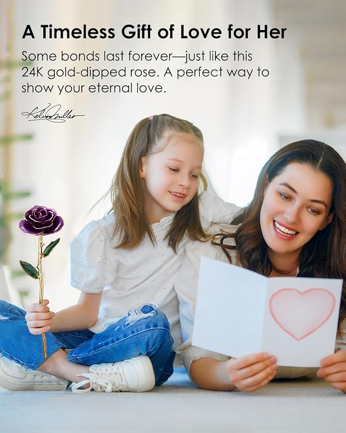 24K Gold Dipped Rose – Handpicked Real Rose in 24K Gold – Regal, One-of-a-Kind Romantic Gift for Her – Perfect for Birthday, Anniversary, Mother’s Day, Valentine’s (Purple)