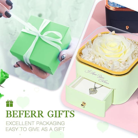 Beferr Preserved Rose with Necklace for Mom Birthday Gifts Eternal Roses Fresh Flowers for Delivery Prime Christmas Day Gifts for Her Mother Grandma Wife Sister Daughter Girl Friends