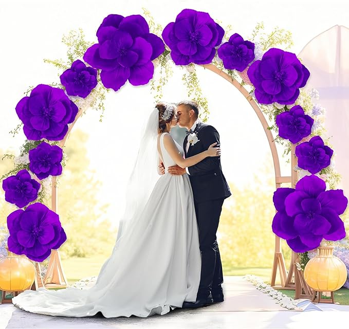 Giant Paper Flowers Artificial Large Paper Flower Decoration for Handcrafted Wall Backdrop Christmas Mexican Wedding Graduation Bridal Shower Birthday Party Supplies(Purple,12 Pcs)