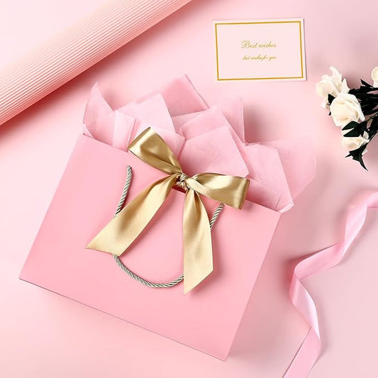 JMANNI Gift Bag, 1PCS Gift Bags Large with Ribbon and 1 Greeting Cards 2 Tissue Paper, Portable Paper Gift Bag with Handles, Birthday Gift Bags, Valentine's Day, Present Bags for Christmas Wedding Party Mothers Day