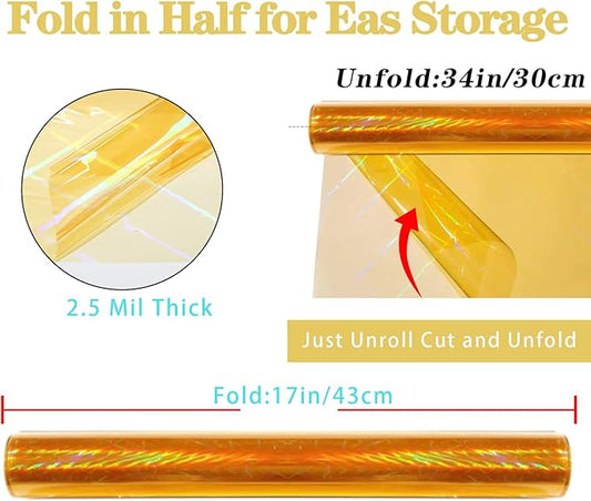 CMFYHM Iridescent Gold Cellophane Wrap Roll I 34 In Wide X 100 Ft Long I Colorful Cello Perfect For Baskets,Gifts, Treats,Birthday Holiday Wedding Floral, Party Arts Crafts Decoration (Gold)