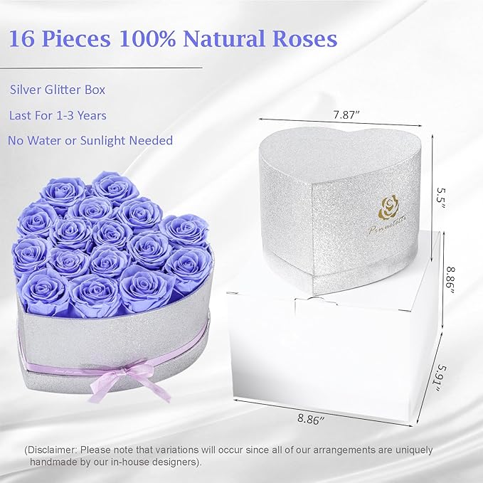 16 Preserved Flowers,Roses in Box,Real Forever Flowers for Delivery Prime, Birthday Gifts for Women Her Mom Wife Girlfriend Grandma on Anniversary Valentines Day Mother's Day Christmas (Purple)