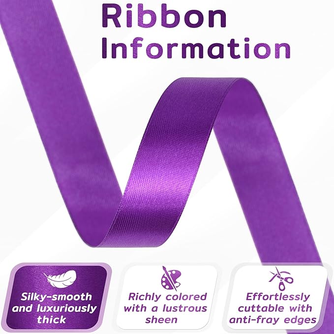 60 Yards Purple Satin Ribbon 3/4 Inch, Dark Purple Polyester Fabric Ribbon for Gift Wrapping, Crafts, Flower Bouquet, Wedding, Baby Shower, Festival, Christmas, Halloween