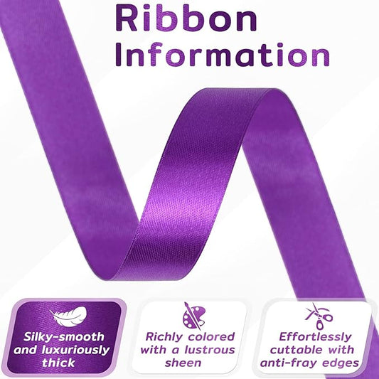 60 Yards Purple Satin Ribbon 3/4 Inch, Dark Purple Polyester Fabric Ribbon for Gift Wrapping, Crafts, Flower Bouquet, Wedding, Baby Shower, Festival, Christmas, Halloween