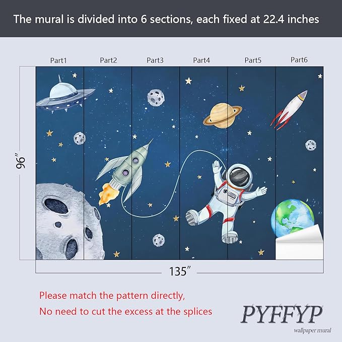 PYFFYP- Space Wallpaper Cartoon Planet Wallpaper murals for Nursery Kids Bedroom(Not Peel and Stick)