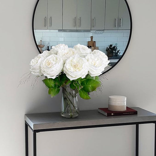 YalzoneMet 3.5'' Big Bloom White Rose Artificial Flowers 4Pcs Real Touch Rose Faux 17.7 Inch Long Stem Austen Roses Peonies Fake Flowers for Home Kitchen Party Christmas Flower Wedding Decor