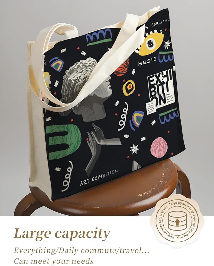 AUSVKAI Canvas Tote Bag Aesthetic for Women, Cute Reusable Bags with Pockets & Snaps for Beach Shopping College Gym Grocery
