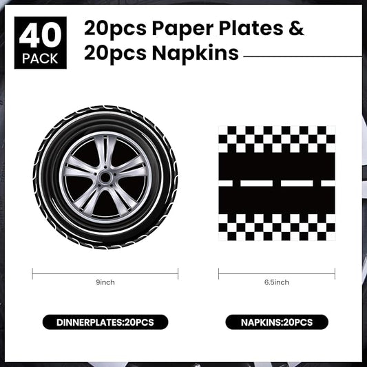 40 Pcs Race Car Plates and Napkins Party Supplies, Race Car Birthday Party Decorations Tableware Set Disposable Paper Plates and Napkins For Kids Boys Birthday Baby Shower Serves 20