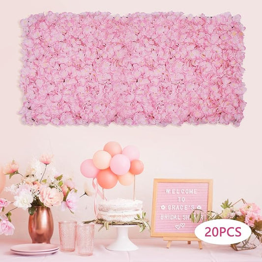 Flower Wall Panels, 20Pcs Artificial Flower Wall 3D Flower Wall Backdrop, 20-Piece Set of Pink Rose Floral Backdrop for Wedding Home Decoration (Light Pink, 23.6 * 15.8in)