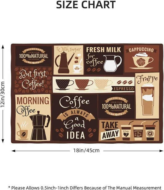 Coffee Table Placemats Set, Hot Mocha Latte Milk Typography on Scribble Backdrop, Set for Dining Table Decor 6 PCS, Cafe-2