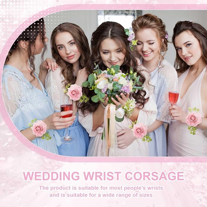 6 Pieces Slaplet Wrist Corsage Bracelets Wristlet Band Floral Corsage Slaplets Wedding Bracelets DIY Wrist Accessories for Bridesmaid Bridal Shower Party Prom