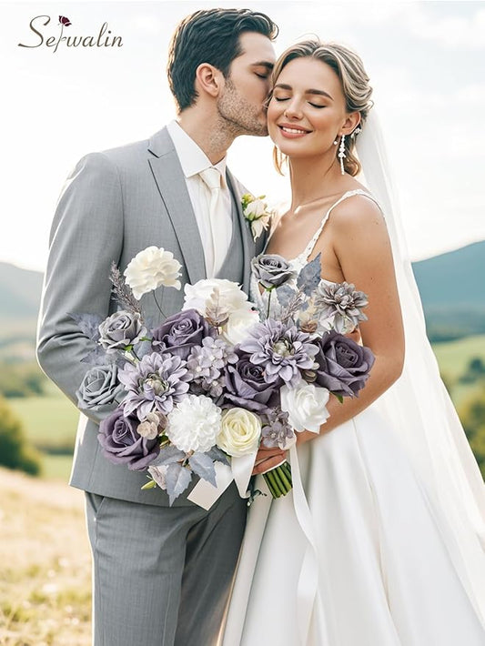 Serwalin Grey Artificial Flowers, Silk Fake Flowers for DIY Wedding Bridal Bouquets, Wedding Cake Flowers for Table Centerpieces Baby Shower Birthday Party Home Decorations