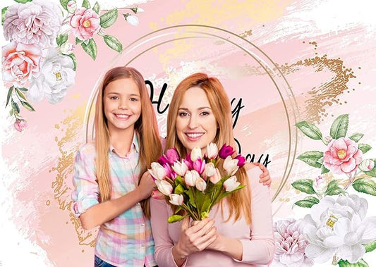 Dudaacvt 8x6ft Happy Mother's Day Backdrop Love Heart Photography Background Floral Mothers Day Birthday Photography Background for Mother's Day Photo Booth Props