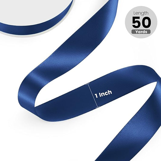 1" x 50 Yards Satin Ribbon - Navy Blue Silk Ribbon with Spool - Ideal for Gift Wrapping, Floral Bouquets, Crafts, Wedding Party Decorations, Christmas and Sewing Projects