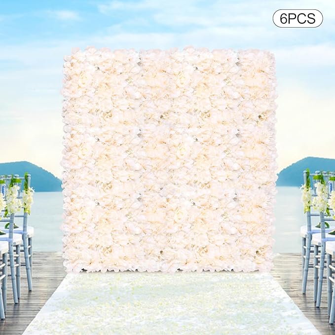 Flower Wall Panels 3D Flower Wall Backdrop, 6Pcs Artificial Flower Wall Panel Silk Rose Floral Decorative Faux Flower Wall Background for Wedding Home Decoration (Light Pink, 23.6 * 15.7in)