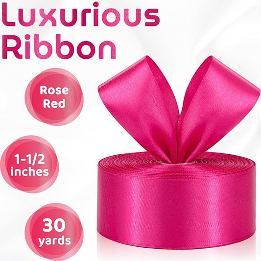 Hot Pink Ribbon 1-1/2 Inch 30 Yards Hot Pink Satin Ribbon for Flower Bouquet, Fabric Ribbon for Gift Wrapping Crafts Hair Accessories Party Wedding Christmas