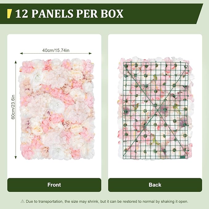 12Pcs Flower Wall Panel, 24x16in Artificial Flower Wall Backdrop Pink Dahlia Hydrangea Rose Flowers Wall Backdrop Flowers Photo Background for Photo Background Party Wedding Decoration