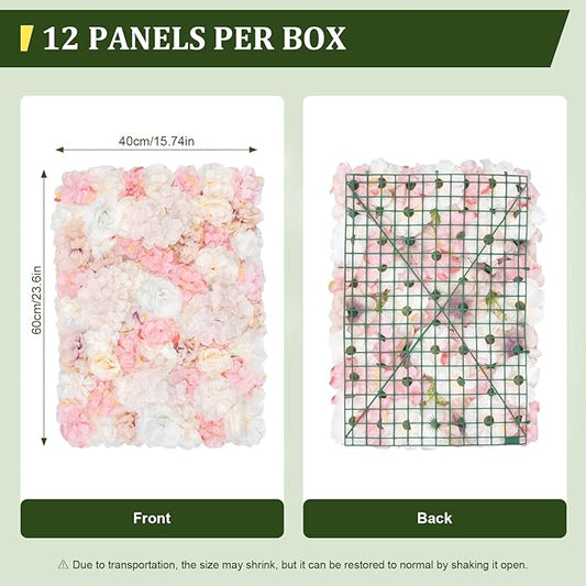 Flower Wall Backdrop Decor - 12 Pcs 24x16 Inch Pink Hydrangea Panels - 3D Silk Floral Wall Decor - Modular Wedding Backdrop for Party Baby Shower