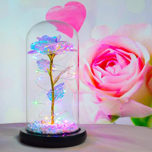 QUELIEN Christmas Rose Flower Gifts for her,Artificial Flower Lasts in A Glass Dome, Unique Gifts is for Mothers Day,Christmas,Anniversary(Color)