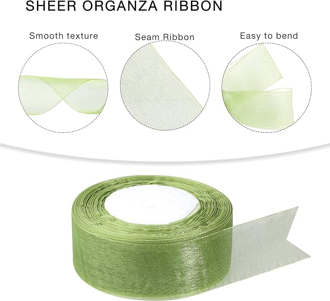 1.5 inch Sheer Organza Ribbon Sage Green Chiffon Ribbon for Gift Wrapping Christmas Halloween Decoration Wedding Flower Bouquet Crafts 50 Yards