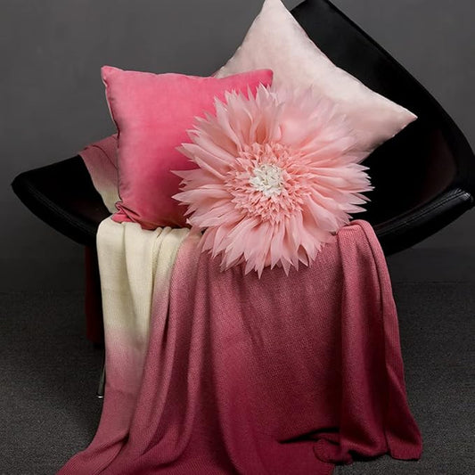 Cute Pink Flower Pillow Decorative Round Throw Pillows Handmade 3D Daisy Floral Accent Pillowcases Soft Cushion for Bed Couch Chair Car Bedroom Living Room Home Decor Unique Gifts 12 Inch