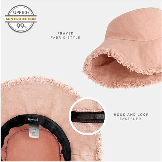 CHOK.LIDS Frayed Bucket Hats for Women Men Unisex Trendy Washed Cotton Floppy Wide Brim Boonie Outdoor Summer Beach Headwear