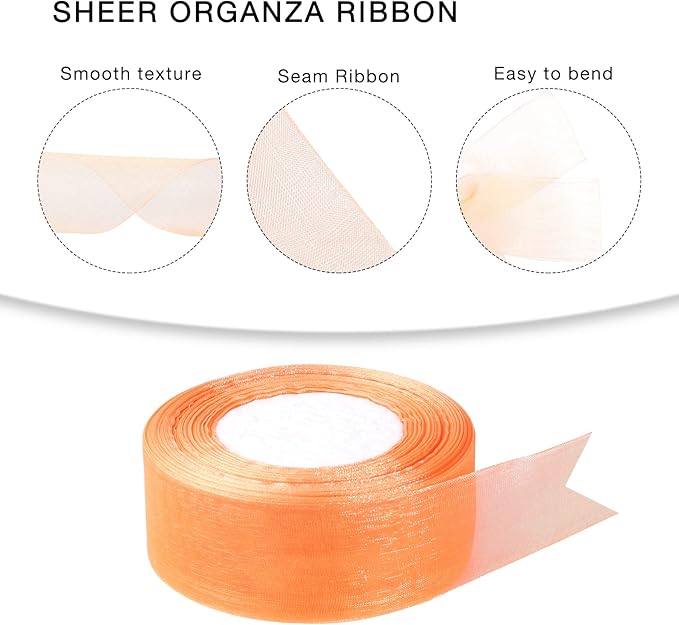 1.5 inch Sheer Organza Ribbon Orange Chiffon Ribbon for Gift Wrapping Christmas Halloween Decoration Wedding Bouquet Crafts 50 Yards