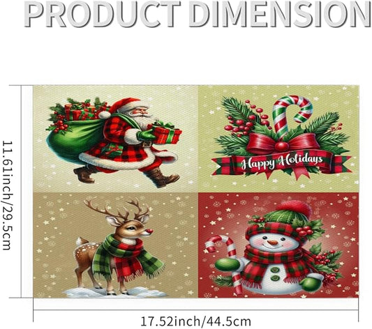 Christmas Waffle Santa Claus Cute Placemats Set of 6 PVC Vinyl Non Slip Table Mats Heat Resistant Place Mats Washable Wipeable Dining Table Mat for Kitchen Decor Party Indoor Outdoor Decorative Gift