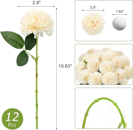 SITUMEIZI 12 Pcs Champagne Artificial Chrysanthemums Flowers Ball Flower Fake Mums Silk for Wedding Home Kitchen Decoration Floral Arrangement