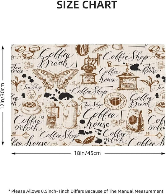 Coffee Theme Linen Placemats Set of 4 Vintage Coffee Cup Table Mats Heat Resistant Place Mats for Home Party Kitchen Dining Decoration 12x18 Inch