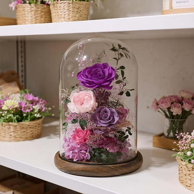 Flowers for Delivery Preserved Flowers Rose in Glass Dome,Purple Rose Forever Flowers Birthday Gifts for Women Mom Grandma Friend Gifts for Her,Home Decor
