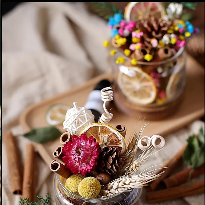 DIY Dried Flower Aromatherapy Kit with Natural Plant Essential Oils, Naturally Dried Flowers and Herbs Ornaments for DIY Flower Craft, Vintage Holiday Decor, Christmas (#A)