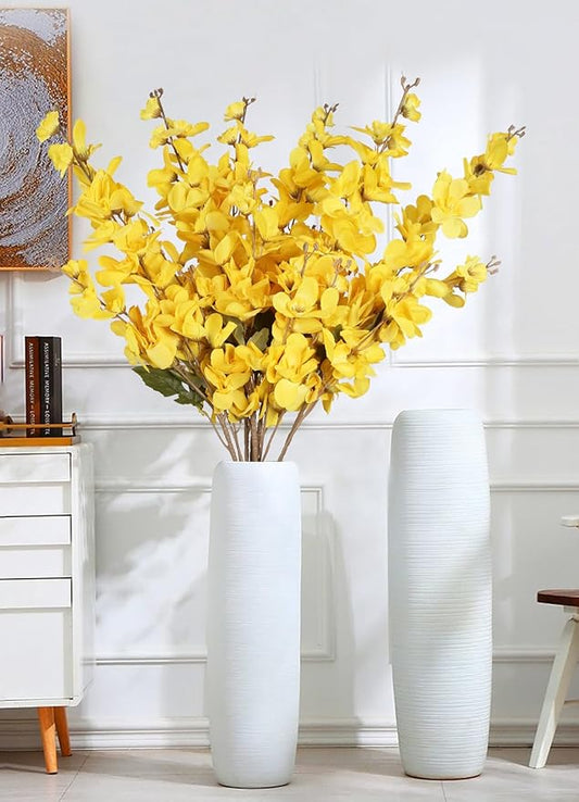 6PCS Yellow Delphinium Artificial Flower Lifelike Silk Larkspur Flowers Plant 35.43" Long Stem Blossoms Fake Flowers for Tall Vase Floral Arrangements Home Table Wedding Decor(Yellow)