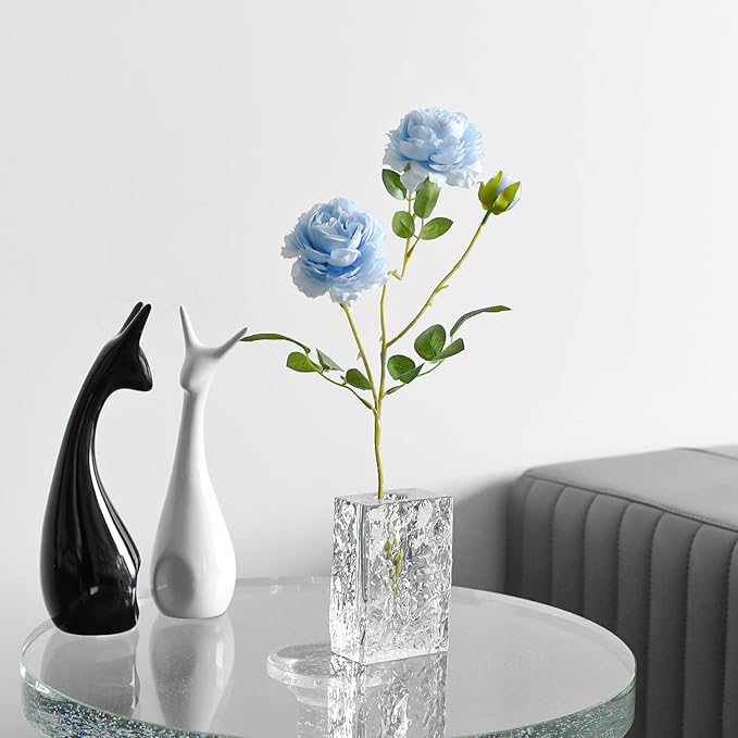 Crystal Flower Vase with Glacial Texture,Heavy Duty Large Clear Vase for Dining Table Kitchen Office Home Shelf Display Wedding Living Room Centerpieces