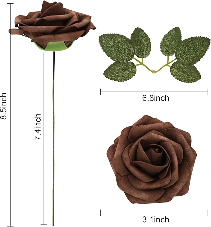 25pcs Artificial Flower Foam Rose Real Touch Roses Flower Heads with Stem for DIY Wedding Bouquets Centerpieces Arrangements Party Baby Shower Home Decor (Shades of Earth Tones)