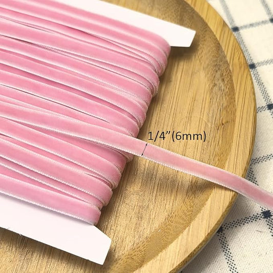 Chenkou Craft Pink 25 Yards 1/4" Velvet Ribbon Lots Bulk (Pink, 1/4"(6mm))