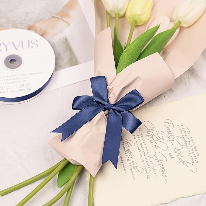 Navy Blue Satin Ribbon, Double Faced 7/8 Inch X 25 Yards Navy Blue Ribbon, Premium Satin Ribbon for Gift Wrapping, Crafts, Hair Bow Making, Sewing, Flower Bouquet, Wedding Party Decor