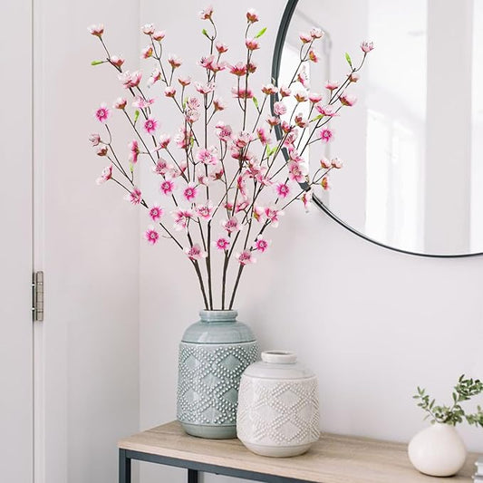 4pcs Artificial Cherry Blossom Flowers 28‘’ Tall Silk Cherry Blossom Branches Faux Pink Peach Stems for Wedding Home Garden Vase Decor