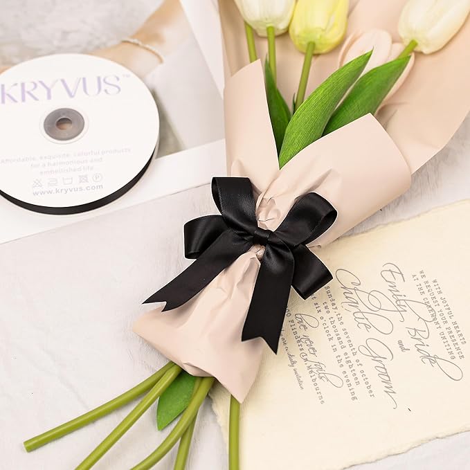 Black Satin Ribbon, Double Faced 7/8 Inch X 50 Yards Black Ribbon, Premium Satin Ribbon for Gift Wrapping, Crafts, Hair Bow Making, Sewing, Flower Bouquet, Wedding Party Decor