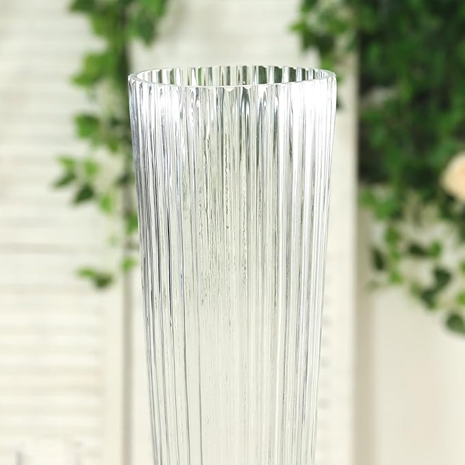 Efavormart 4 Pack Clear Ribbed Glass Trumpet Vases, Heavy Duty Flower Vases for Weddings and Centerpieces - 26"