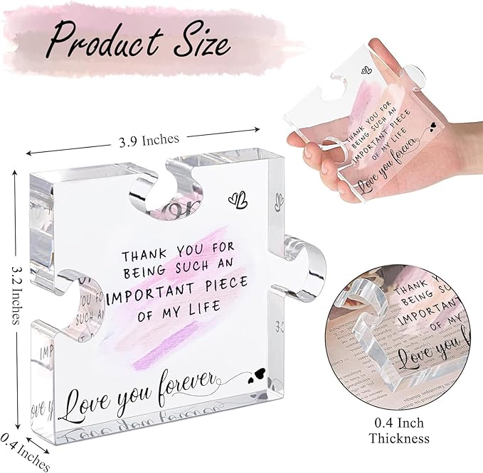 Preserved Real Rose-Eternal Flowers Blue Rose Gifts for Women Her Mom Wife Girlfriend on Valentines Mothers Day with I Love You Necklace 100 Languages Engraved Acrylic Block Puzzle Piece
