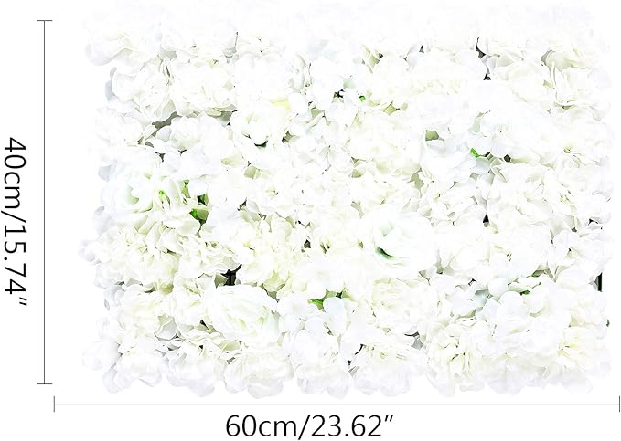 20pcs 24" x 16" Artificial Flower Wall Panel Background,3D White Silk Hydrangea Rose Flowers Wall Backdrop for Wedding Party Event Photo Stage Backdrop Wall Decor (White)