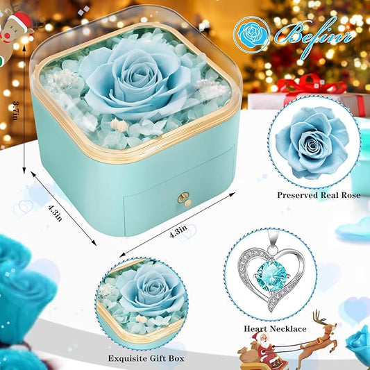 Beferr Christmas Day Rose Gifts for Mom Women Birthday Gifts Preserved Real Rose with Necklace Eternal Roses Forever Flowers for Delivery Prime Thanksgiving Flower Gifts for Grandma Wife Daughter Sister