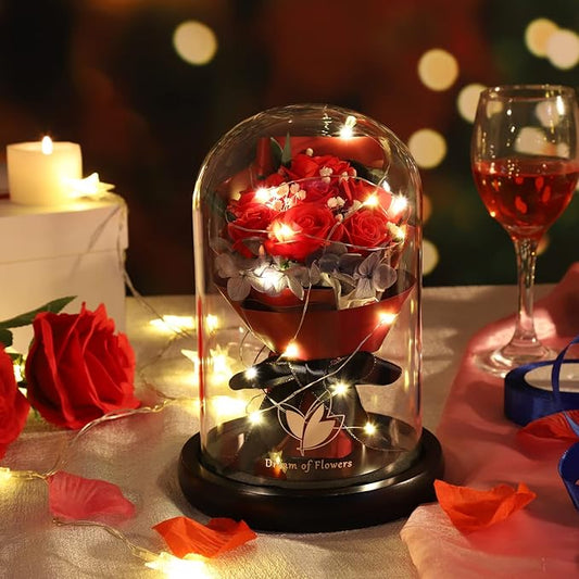 Christmas Rose Gifts for Women Birthday Gifts,Beauty and the Beast Rose in Glass Dome with 2 Light Modes, Enchanted rose Flower Roses Bouquets Christmas Women Gifts for Mom Wife Girlfriend Sister