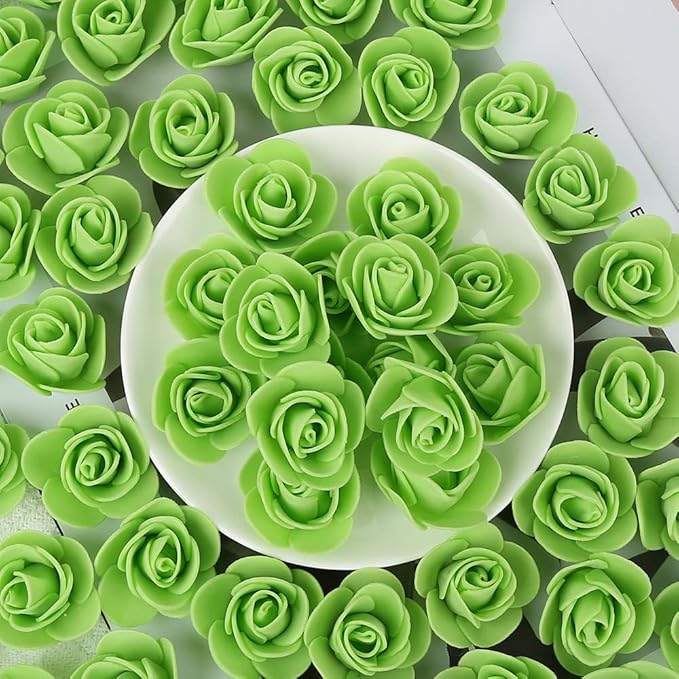 500pcs Artificial Rose Flower Heads, Green Mini Foam Rose Bulk Fake Flower for DIY Crafts Wedding Bouquets Baby Shower Centerpieces Floral Arrangements Tables Home Decorations(Fruit Green)